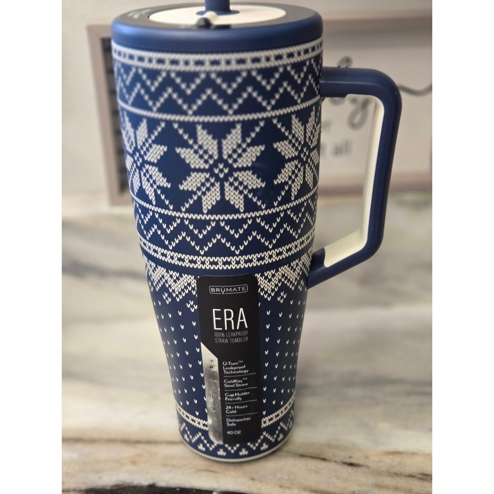 BruMate Era 40oz Leakproof Straw Tumbler Fair Isle Snowflake Alpine Knit NIB